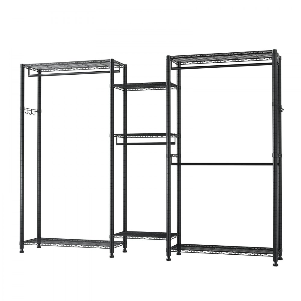 Wieszak na ubrania VEVOR (regulowany) z 4 drążkami na ubrania, udźwigiem 385,5 kg, 7 półkami i 8 haczykami, otwarta szafa do sypialni, sklepu odzieżowego, garderoby, korytarza