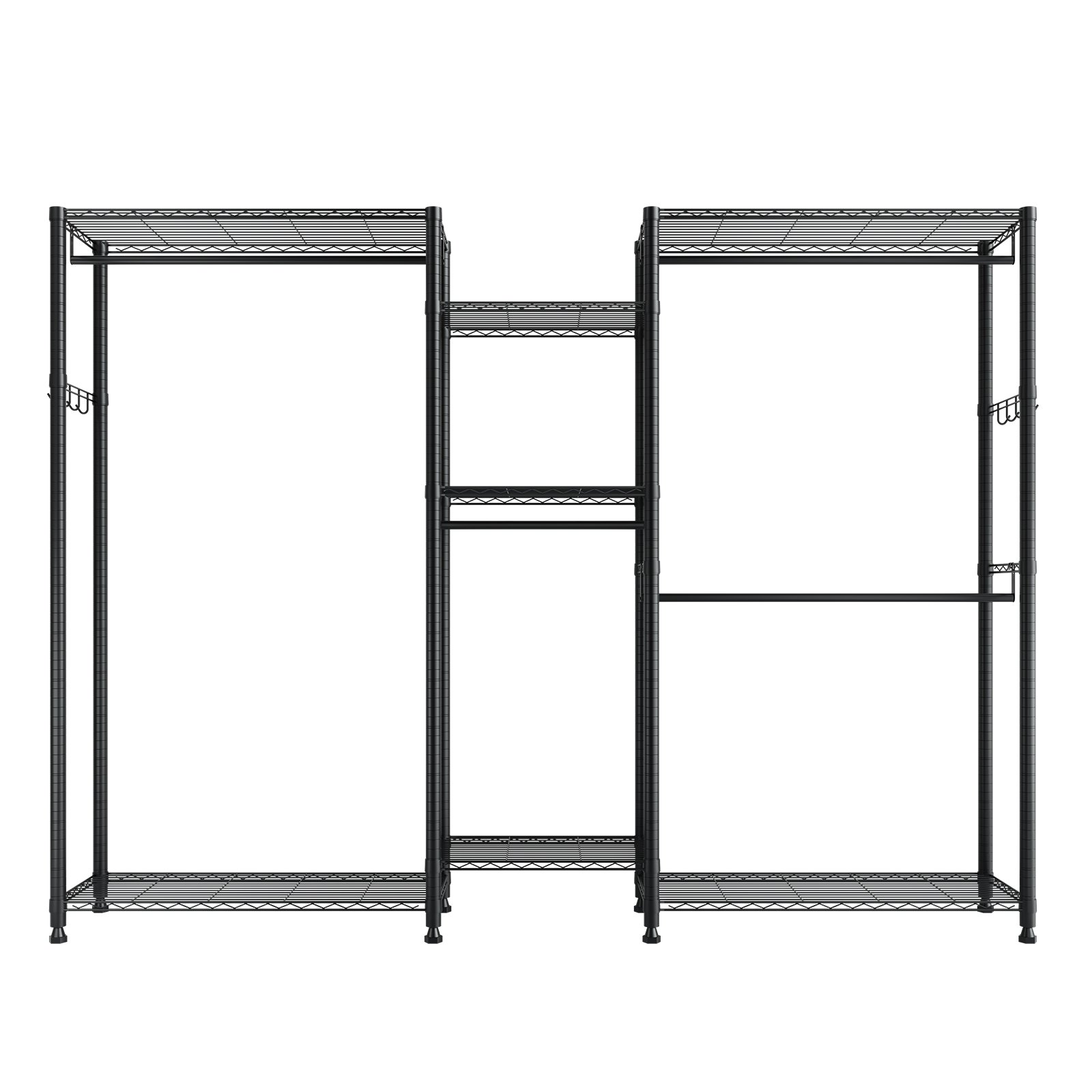 VEVOR Clothing Garment Rack, Heavy Duty Closet Wardrobe, 7 Adjustable Tiers Clothes Racks with Steel Frame, 385.5 kg Load Capacity Clothes Rack with 4 Hanging Rods for Bedroom, Clothing Store, Hallway