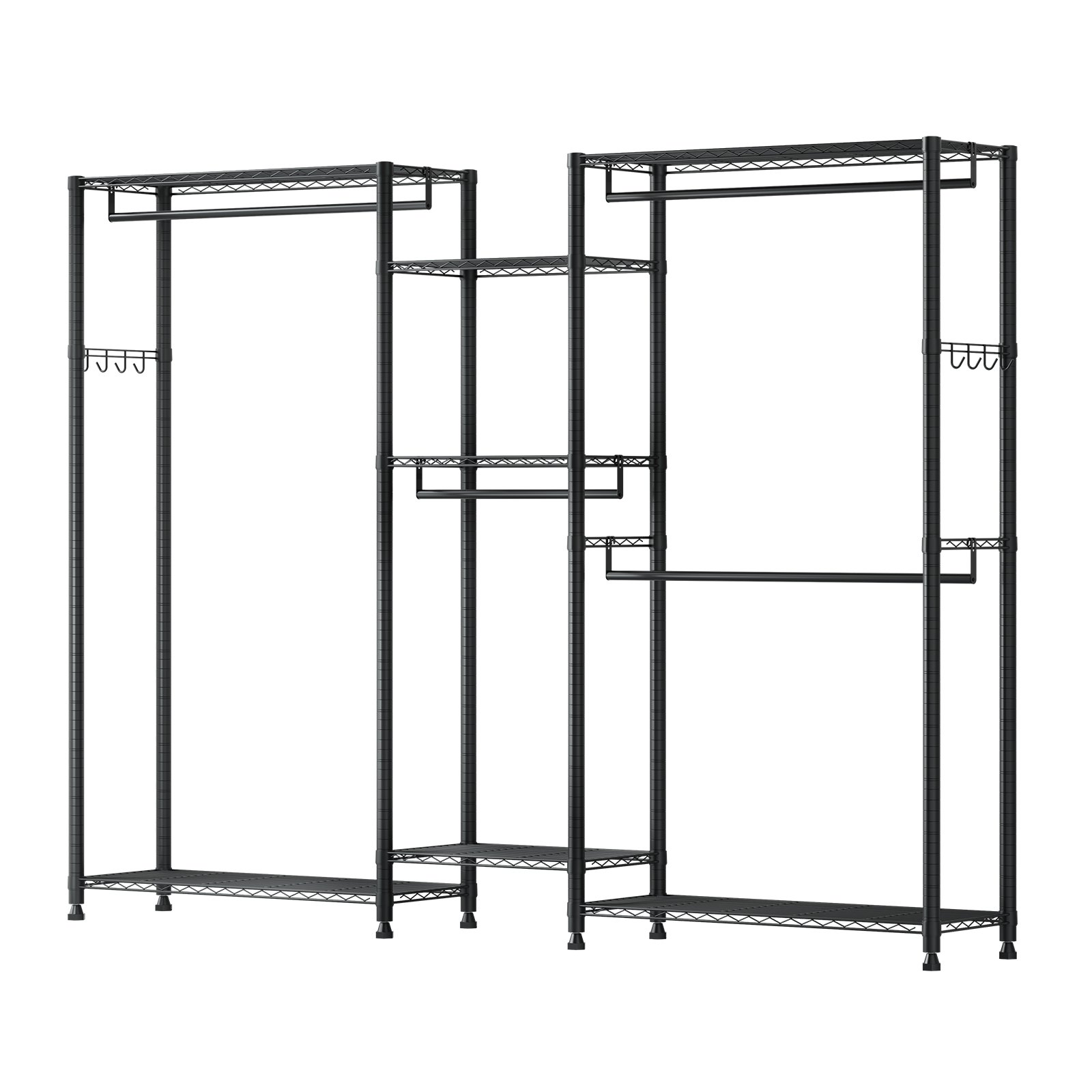 VEVOR Clothing Garment Rack, Heavy Duty Closet Wardrobe, 7 Adjustable Tiers Clothes Racks with Steel Frame, 385.5 kg Load Capacity Clothes Rack with 4 Hanging Rods for Bedroom, Clothing Store, Hallway
