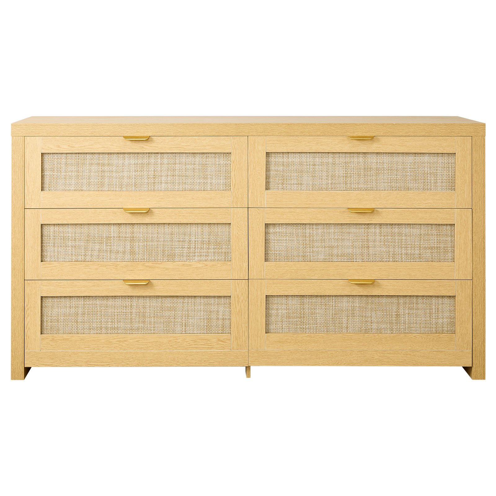 Komoda rattanowa VEVOR z 6 szufladami i metalowymi uchwytami, nowoczesna szafka rattanowa do sypialni, salonu i przedpokoju (144,5 x 45 x 79,5 cm)