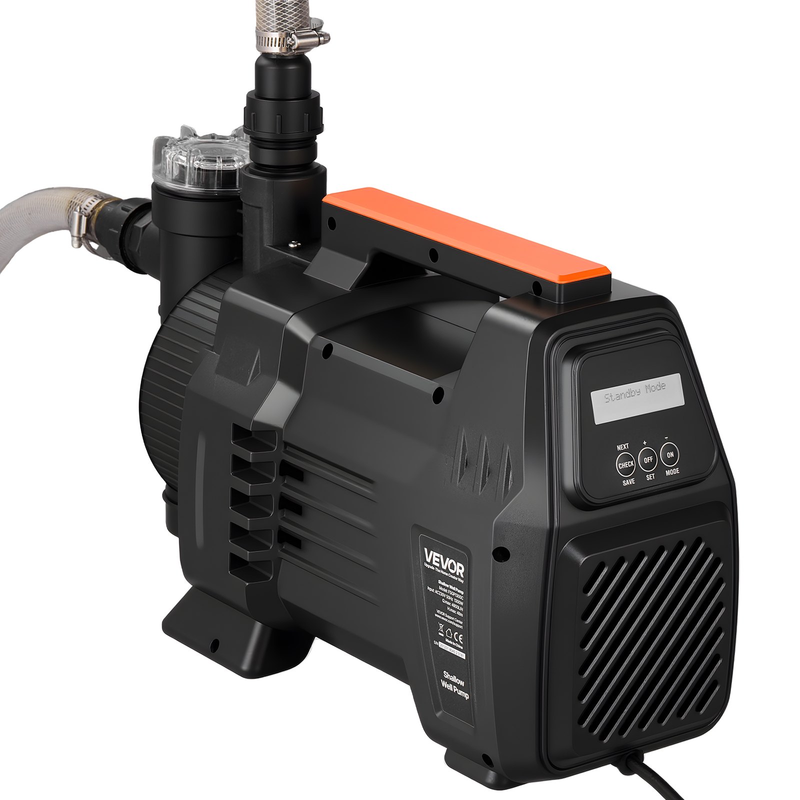 Pompa ogrodowa VEVOR 1300 W, pompa nawadniająca o maks. przepływie 4800 l/h, pompa strumieniowa PP, pompa ssąca o wysokości podnoszenia 48 m, inteligentne sterowanie elektroniczne, do nawadniania ogrodu i zraszaczy trawnikowych