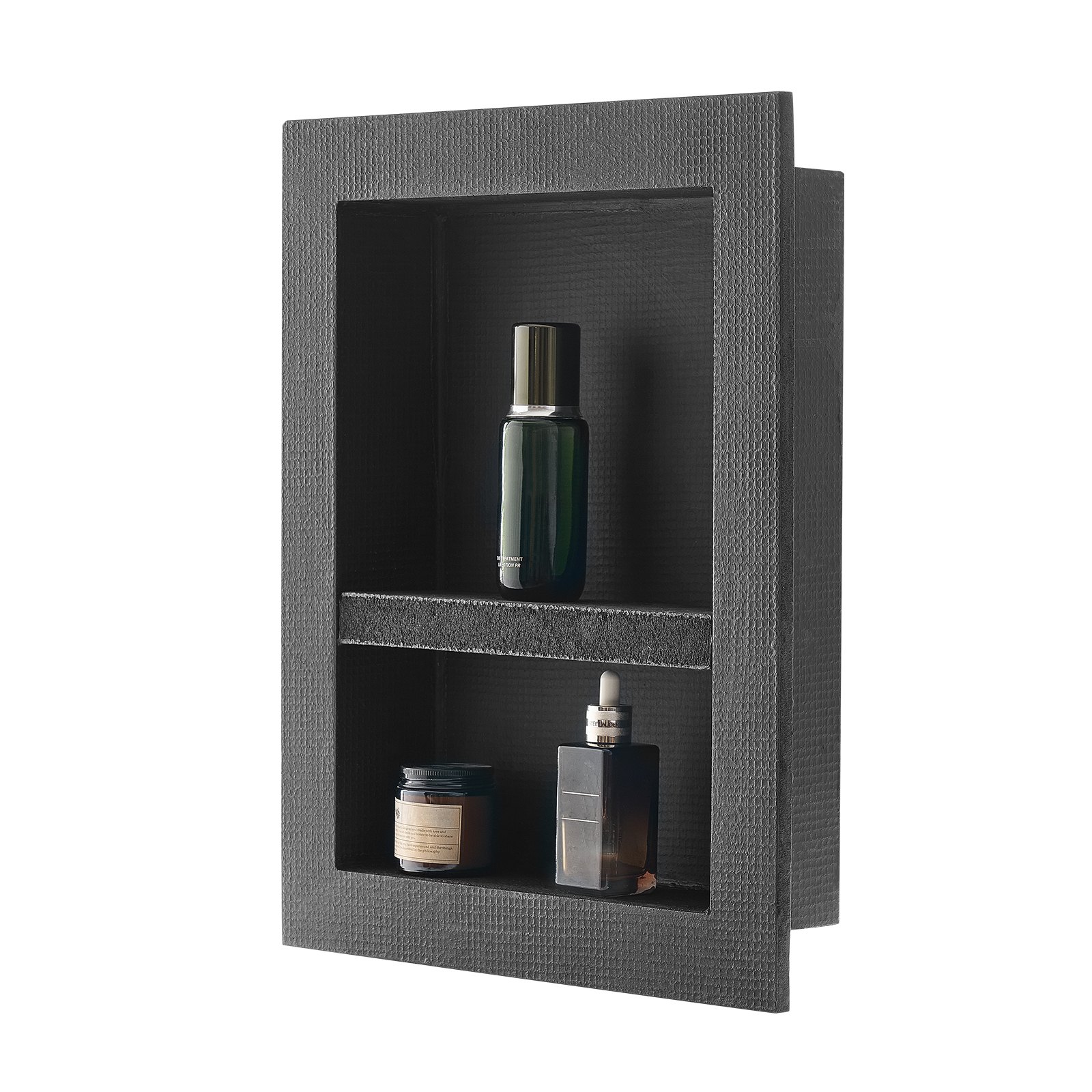 Wnęka prysznicowa VEVOR, 10,16 x 40,64 x 50,8 cm, wnęka ścienna z ruchomą półką dzielącą, organizer do przechowywania mydła i szamponu, narożniki proste, kolor czarny, do łazienki z prysznicem