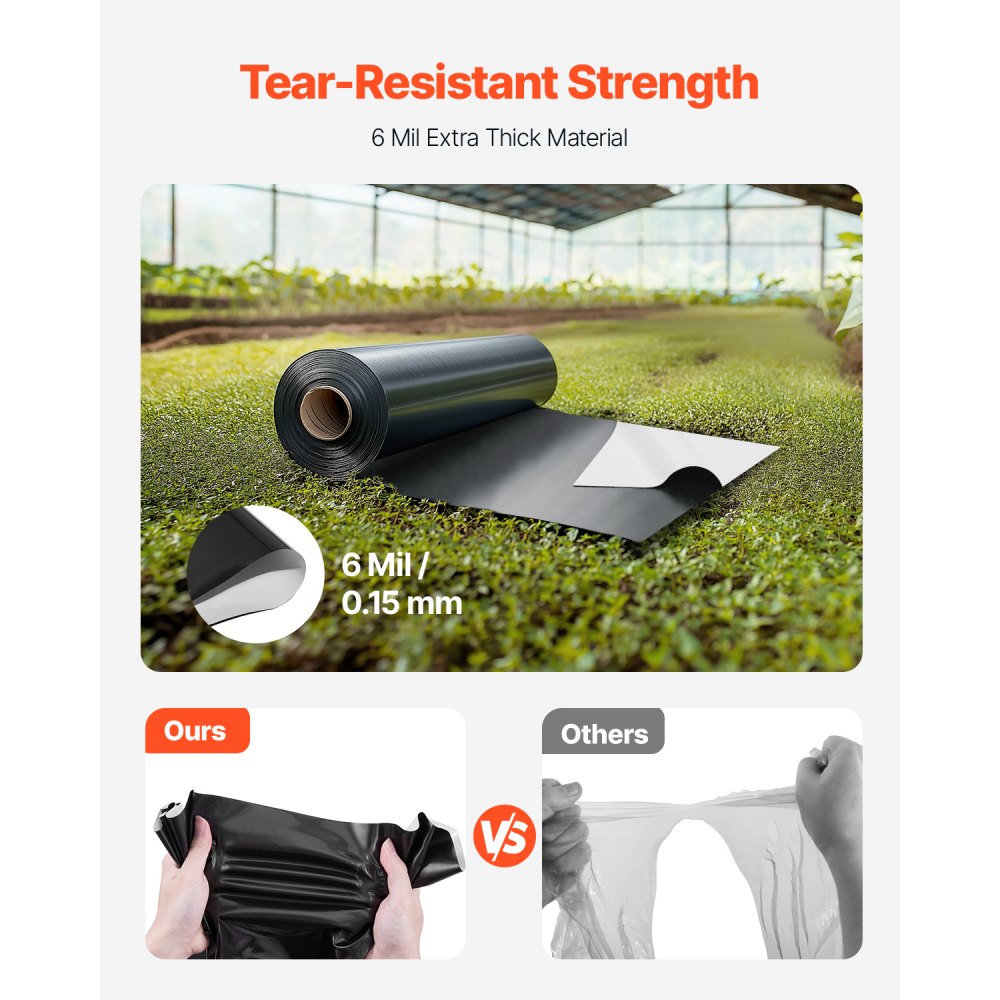 Folia budowlana VEVOR PE 3,05 x 30,48 m, folia plastikowa, folia osłonowa o grubości 0,15 mm, folia osłonowa z tworzywa sztucznego, folia wylewkowa, osłona paroizolacyjna przestrzeni podpodłogowej, czarno-biała, dwustronna, wielofunkcyjna