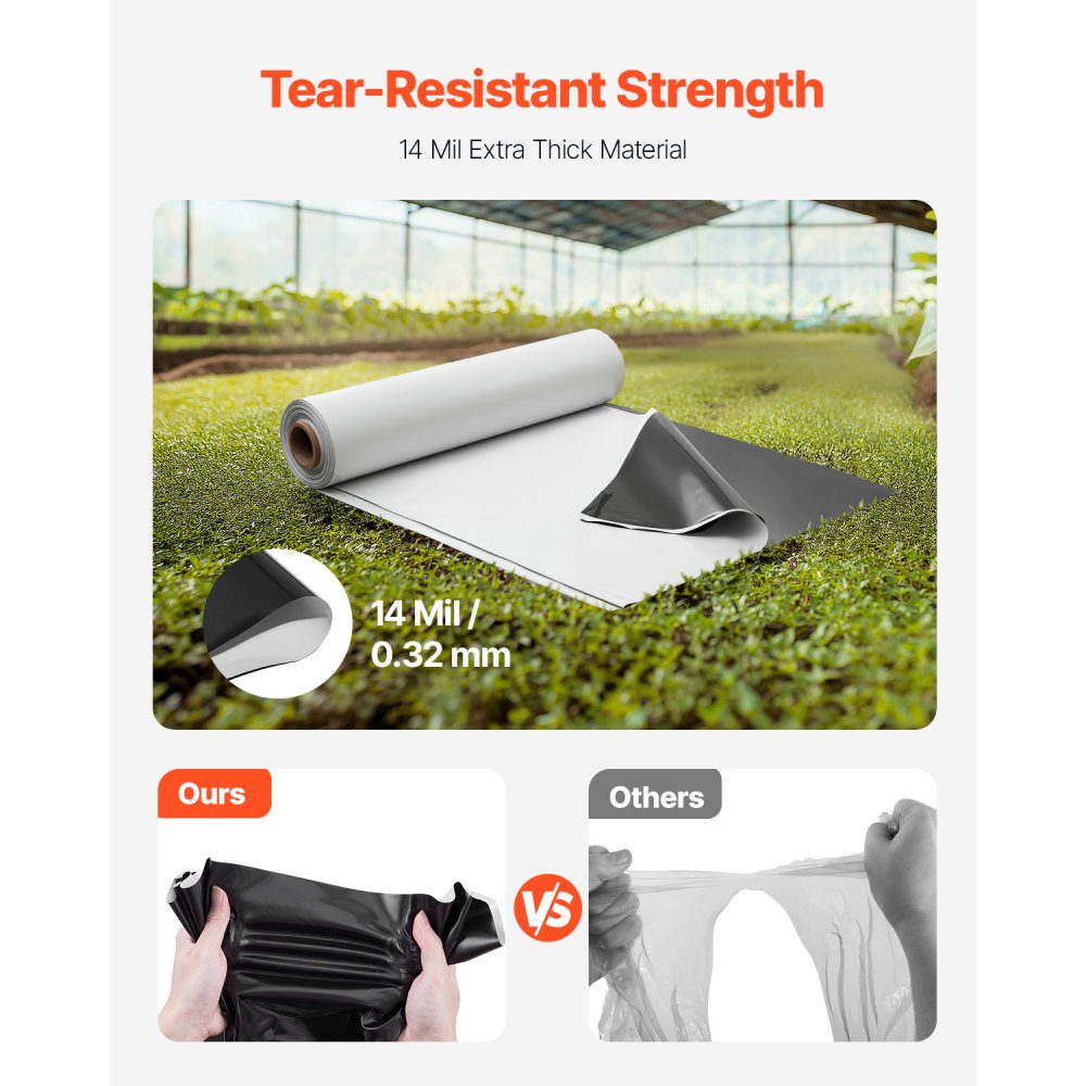 VEVOR PE construction film 3.05 x 30.48 m, 0.35 mm thick plastic film, protective film, screed film, plastic tarpaulin, painter's tarpaulin for crawl space vapor barrier, black and white, double-sided, multi-purpose