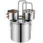 VEVOR Moonshine Still 11.4 L Water Alcohol Distillation System for Rapid Cooling, Double Condenser Distillation Set with Secondary Distillation, for Wine, Whiskey, Brandy, Silver