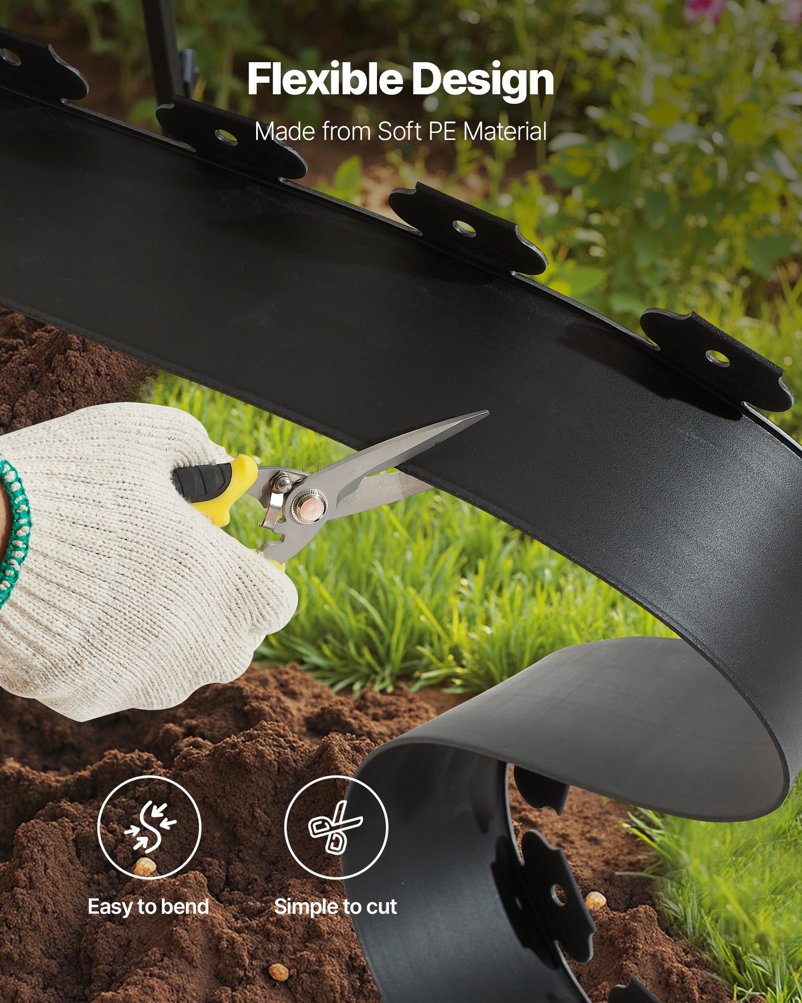 VEVOR Obrzeże trawnikowe, plastikowa obwódka ogrodowa 10 m x 10 cm z 30 kolcami i 2 kolcami do wbijania w ziemię, obwódka rabat kwiatowych, obrzeże krajobrazowe, odporne na promieniowanie UV miniaturowe obrzeża do rabat kwiatowych i chodników ogrodowych