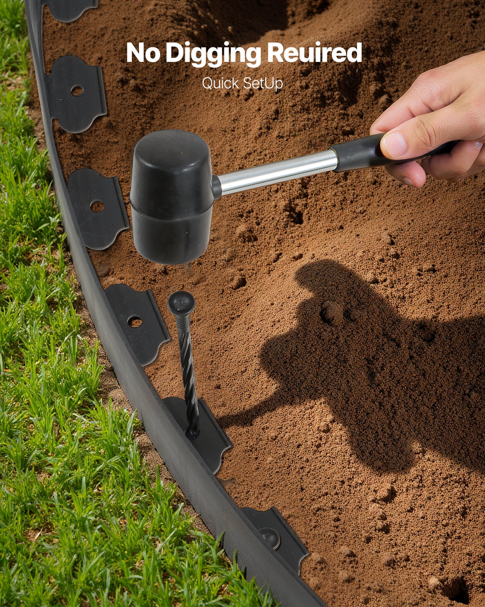 VEVOR Landscape Edging, 2000 x 10 cm Plastic Garden Border Edging with 30 Spikes & 2 Ground Stakes, No Dig, Flexible Lawn Edgings Roll, UV-Resistant Mini Fence Borders for Flower Beds Yard Paver