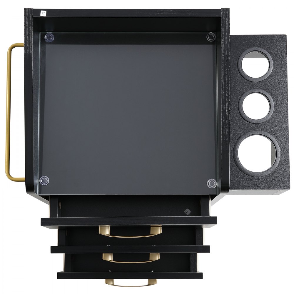 Wózek do przechowywania VEVOR Szafka do salonu fryzjerskiego ze szklanym blatem dla stylistów z szufladą Uchwyt na suszarkę Wózek do salonu fryzjerskiego Wykonany z MDF na 4 kółkach (2 zamykane) do salonu fryzjerskiego Beauty SPA