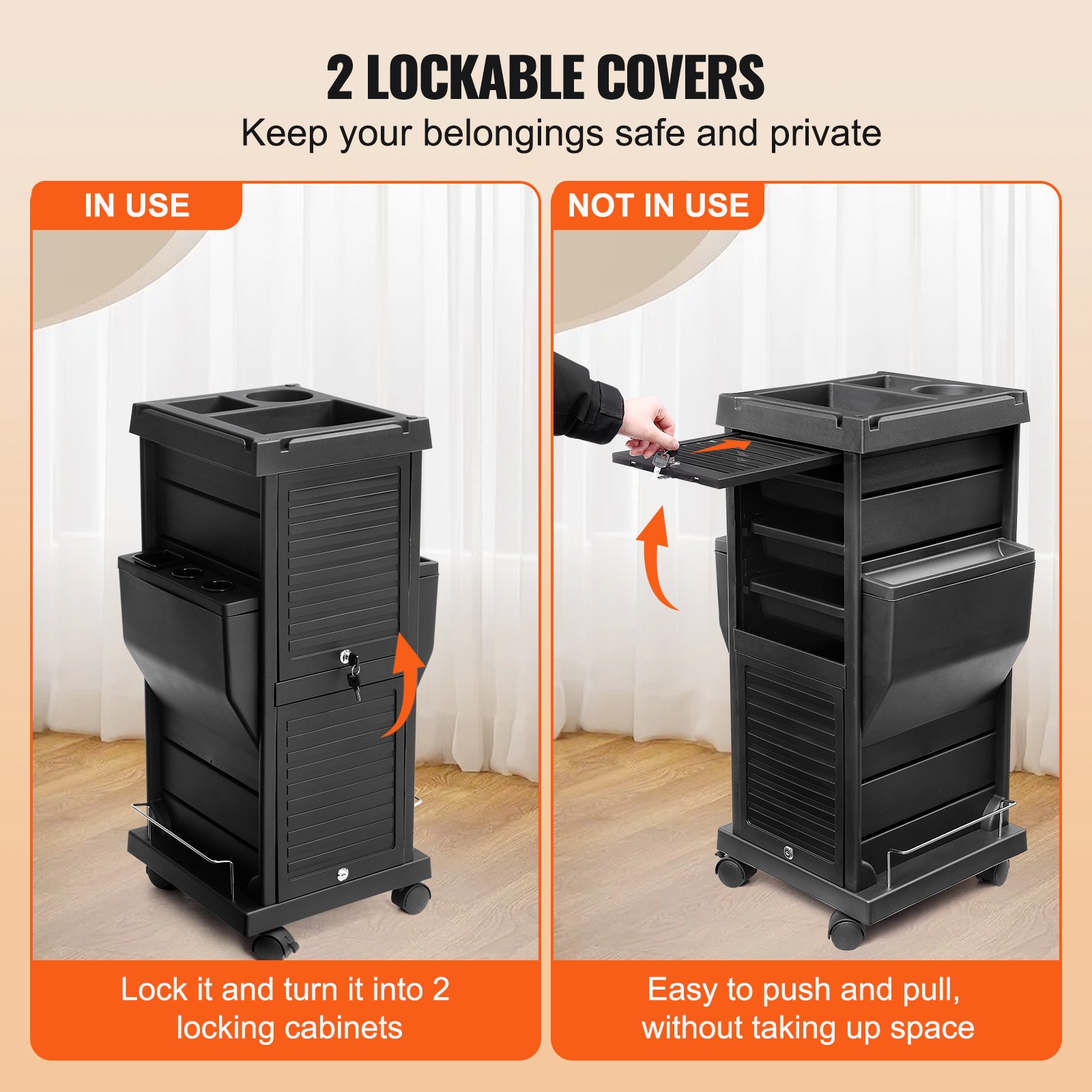 VEVOR Salon Cart, zamykany wózek fryzjerski dla stylistów z 6 wyjmowanymi szufladami i uchwytem na narzędzia, plastikowy wózek fryzjerski na kółkach z blokowanymi kółkami do salonu fryzjerskiego Beauty SPA