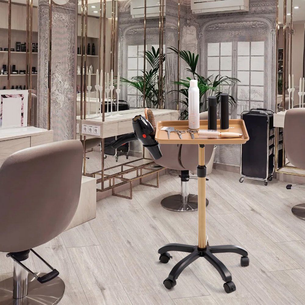 VEVOR Salon Tray Wózek z regulacją wysokości Taca salonowa na kółkach 30-43" Taca do tatuażu walcowana na zimno z 5 kółkami (2 zamykane) do kliniki fryzjerskiej SPA Złoty Czarny