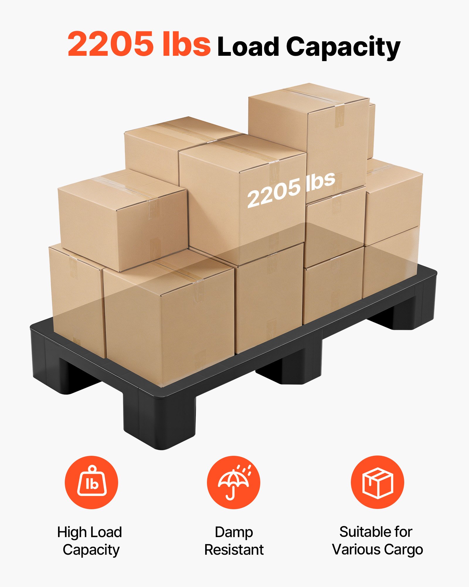 Paleta plastikowa VEVOR 1000x500x136 mm, uniwersalna, lekka paleta o nośności statycznej 1000 kg, zamknięta paleta przemysłowa z wejściem dwustronnym, składana paleta podłogowa do magazynu, garażu, supermarketu
