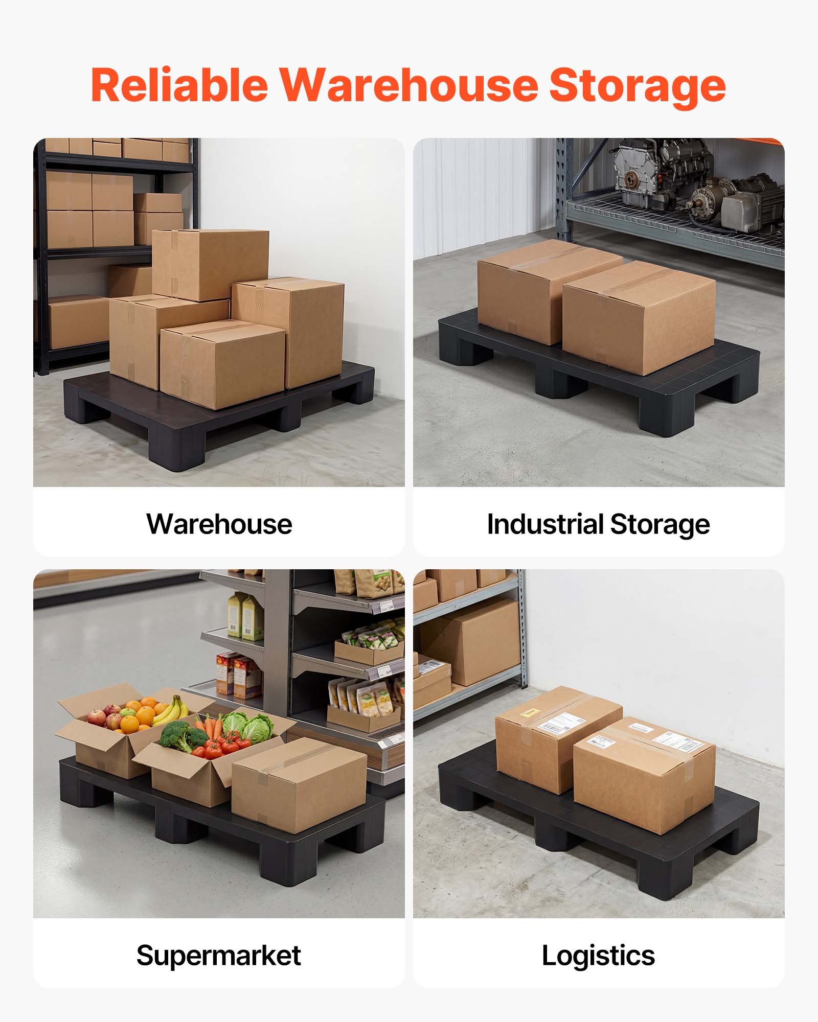 Paleta plastikowa VEVOR 1000x500x136 mm, uniwersalna, lekka paleta o nośności statycznej 1000 kg, zamknięta paleta przemysłowa z wejściem dwustronnym, składana paleta podłogowa do magazynu, garażu, supermarketu