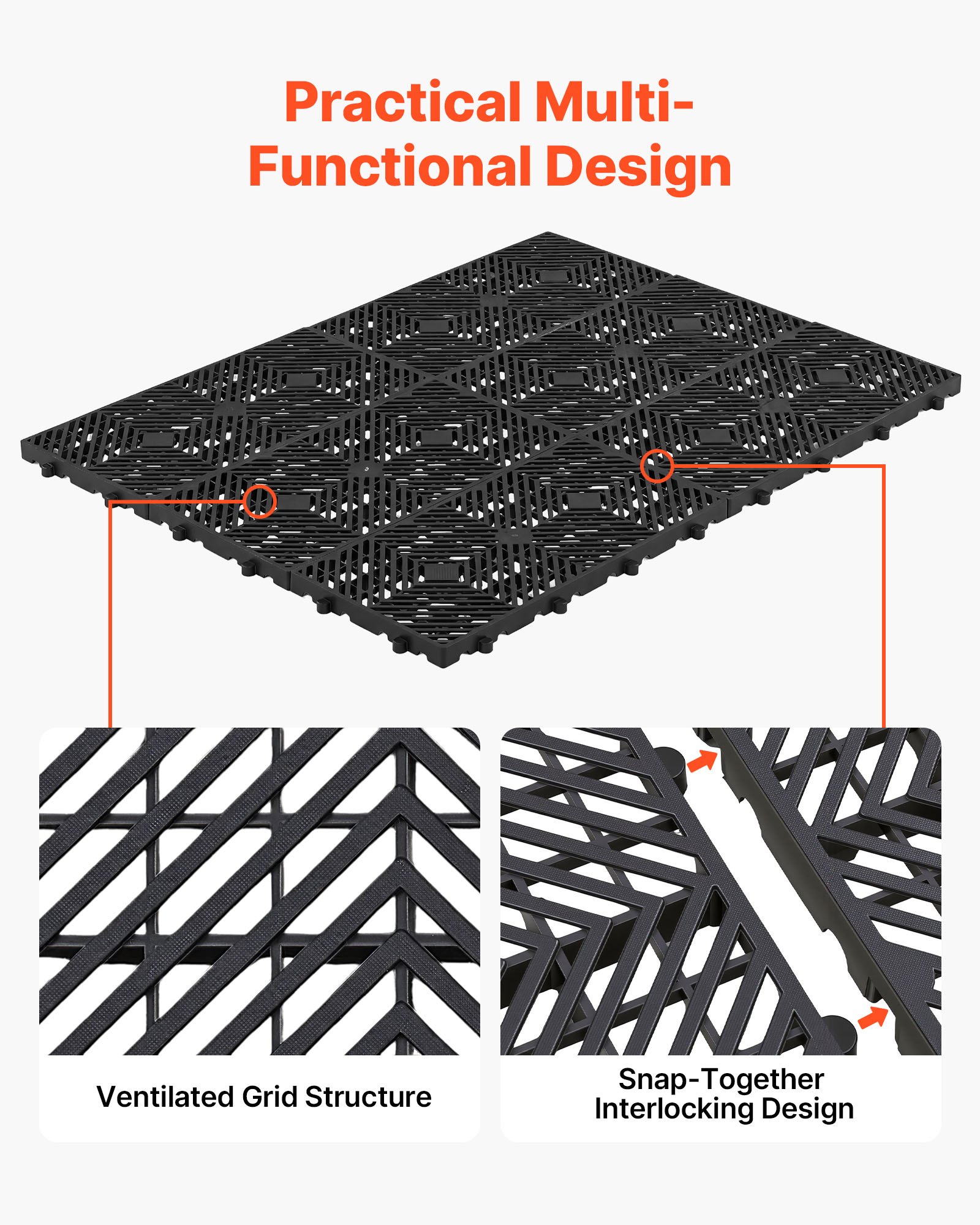 VEVOR 6 palet plastikowych 600x300x30 mm, lekkie palety gniazdowe o nośności statycznej 1000 kg/m², palety przemysłowe z konstrukcją kratową, łączenie zatrzaskowe, palety podstawowe do magazynów, garaży i supermarketów