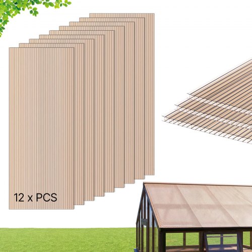 VEVOR 12x Płyty poliwęglanowe dwuścienne 6 mm, 152 x 61 cm, do cięcia, odporne na promieniowanie UV, odporne na warunki atmosferyczne panele szklarniowe, panele zamienne do szklarni, inspektów, wiat samochodowych i konstrukcji dachowych