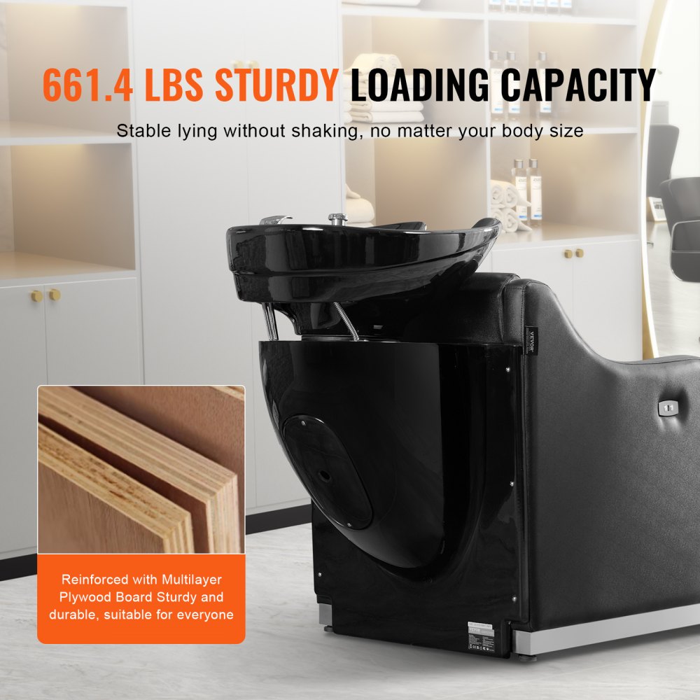 Fotel do mycia włosów VEVOR, stanowisko do mycia włosów 300 kg do salonów fryzjerskich z elektrycznie regulowanym podnóżkiem i ceramiczną misą, fotel do mycia włosów do salonów, masażer do salonów kosmetycznych i fryzjerskich