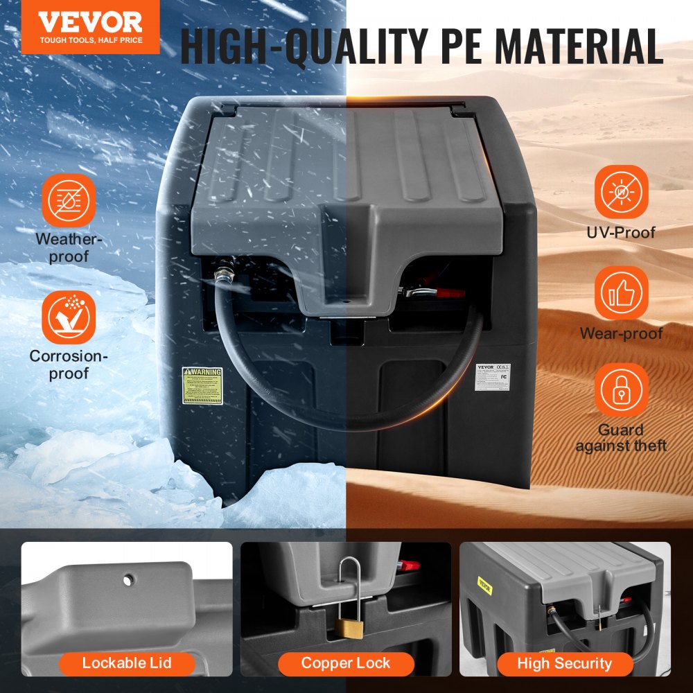 VEVOR przenośny zbiornik na olej napędowy, 58 galonów, mobilny system paliwowy, szara mobilna stacja paliw, zbiornik na olej napędowy o mocy 140 W, zbiornik transportowy 2600 obr./min, automatyczna pompa 12 V, zbiornik na benzynę z wężem 4 m do tankowania