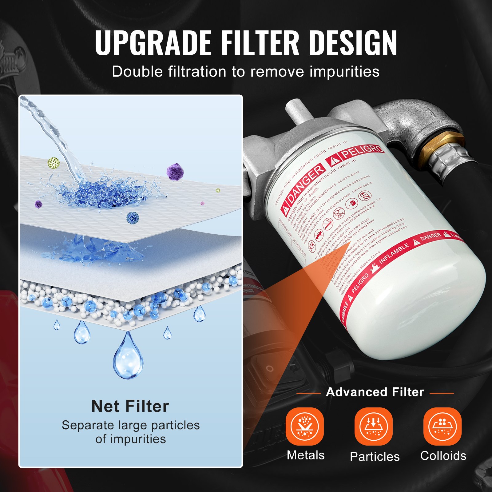 VEVOR przenośny zbiornik na olej napędowy, 58 galonów, mobilny system paliwowy, szara mobilna stacja paliw, zbiornik na olej napędowy o mocy 140 W, zbiornik transportowy 2600 obr./min, automatyczna pompa 12 V, zbiornik na benzynę z wężem 4 m do tankowania