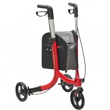3-kołowy wózek spacerowy VEVOR dla seniorów, składany aluminiowy wózek z regulowaną rączką, chodzik Trio Outdoor Mobility z kółkami i torbą do przechowywania, nośność 118 kg, czerwony
