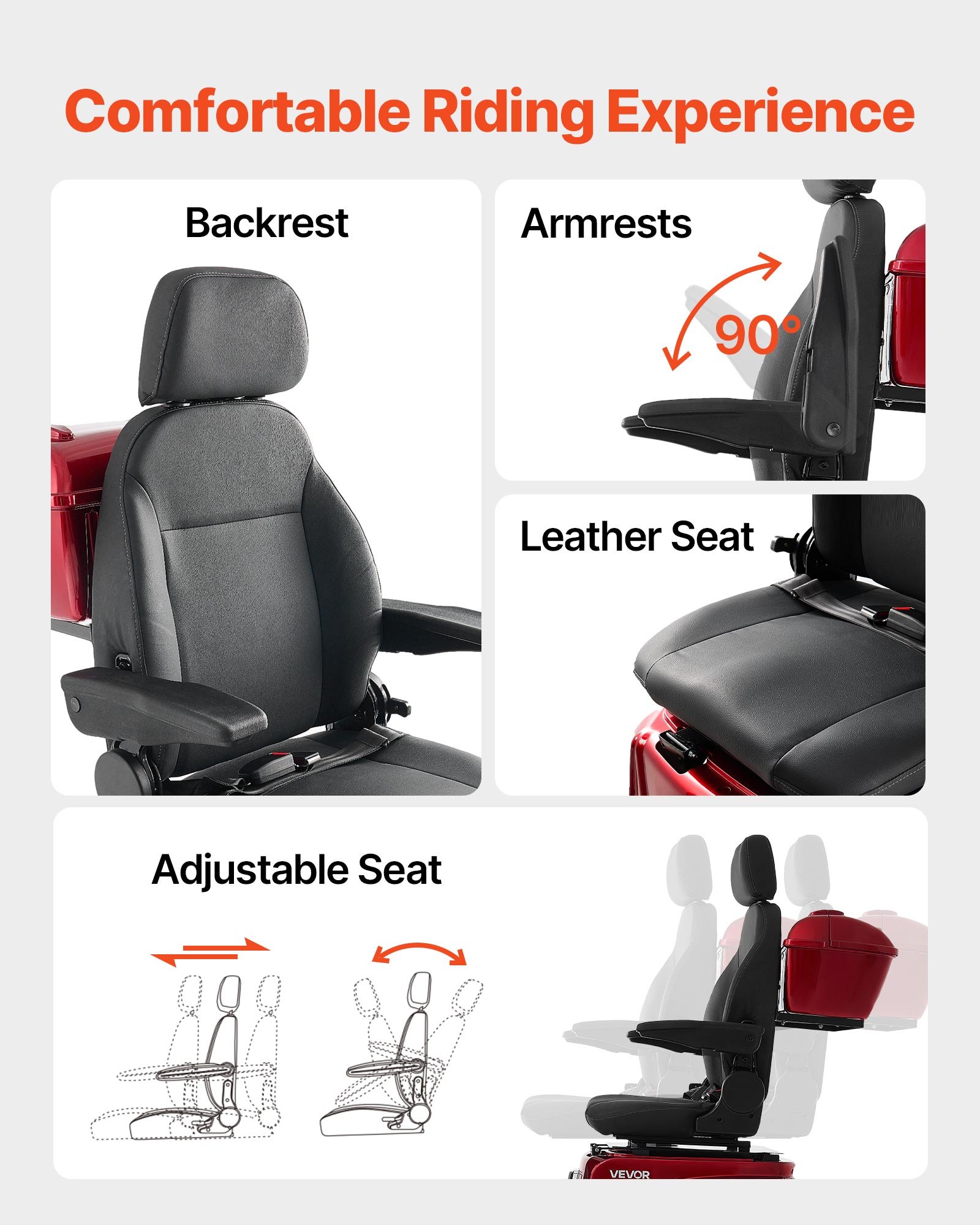 VEVOR 4-kołowy elektryczny skuter inwalidzki dla seniorów, ładowność 227 kg, zasięg 35 km, 3 prędkości, skuter terenowy o mocy 1 kW, maks. nachylenie 20°