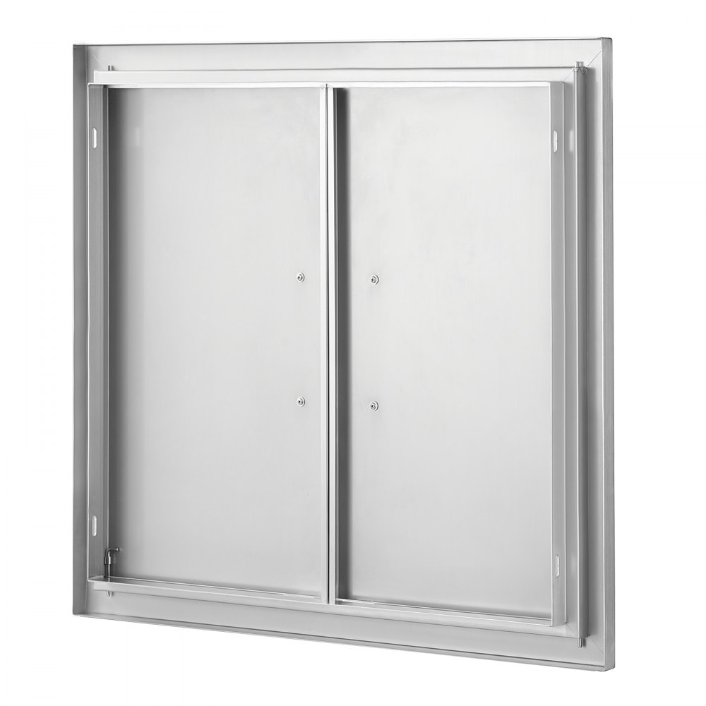 Drzwi dostępowe do grilla VEVOR, 660 x 609 mm, podwójne drzwi do kuchni zewnętrznej, drzwi ze stali nierdzewnej montowane na równi z powierzchnią, pionowe drzwi ścienne z uchwytami, do wyspy grillowej, stanowiska grillowego, szafki zewnętrznej
