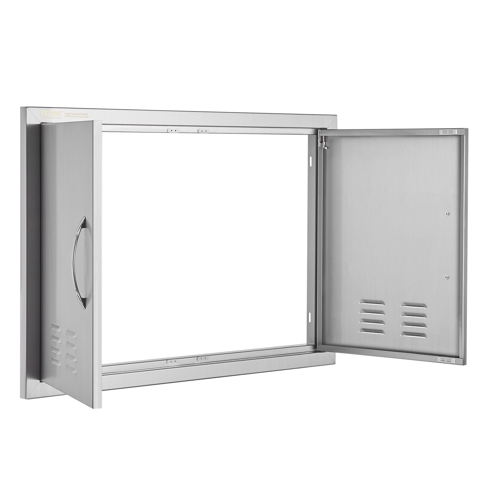 VEVOR Grill Access Door, 762 x 533 mm, Double Outdoor Kitchen Door, Flush Mounted Stainless Steel Door, Vertical Wall Door with Handles and Ventilation Slots, for Grill Island, Grill Station, Outdoor Cabinet