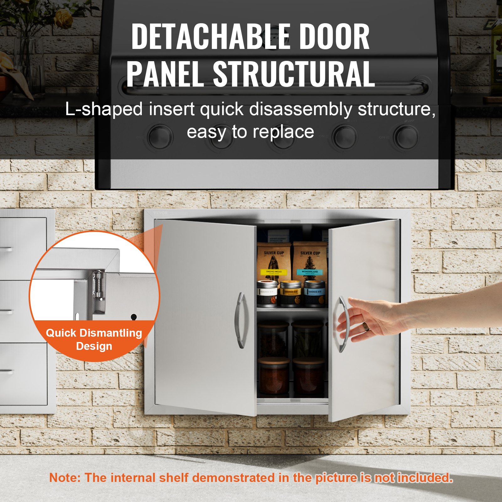 VEVOR Grill Access Door, 787 x 609 mm, Double Outdoor Kitchen Door, Flush Mounted Stainless Steel Door, Double-Walled Vertical Door with Handles and Hooks, for Grill Island, Grill Station, Outdoor Cabinet