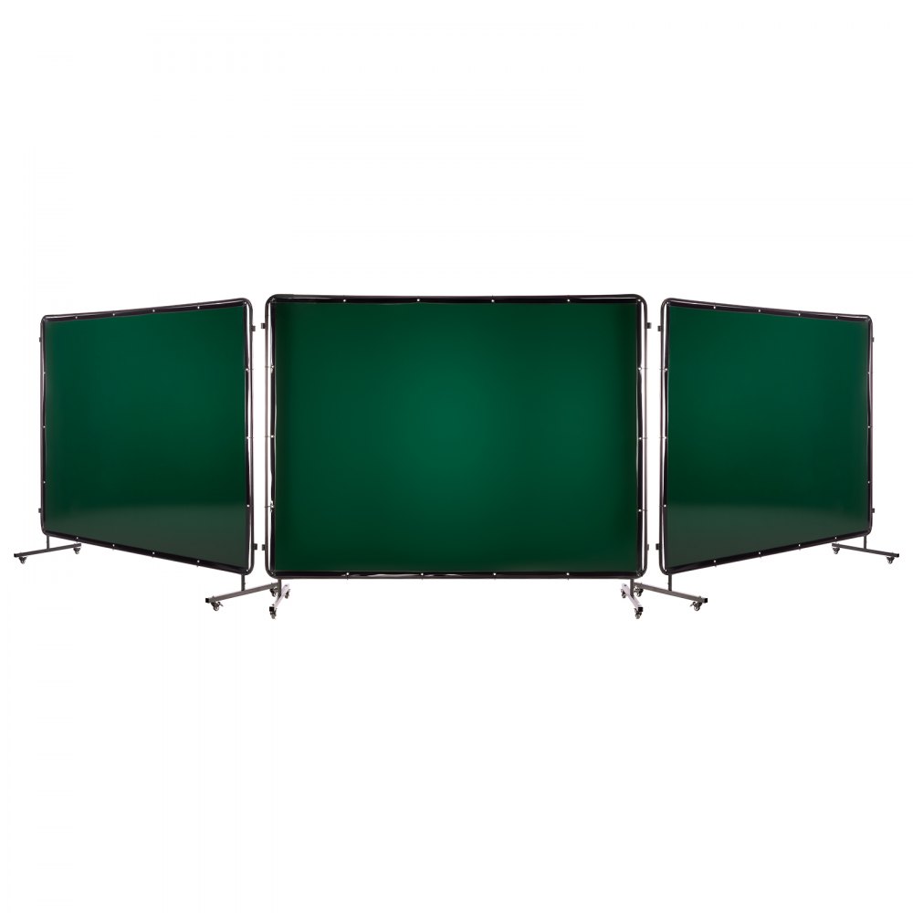 Zasłona spawalnicza VEVOR z ramą, 3-panelowa, 1740 x 2340 mm, ognioodporna winylowa osłona spawalnicza z 12 kółkami i 6-stopniową ochroną UV do zastosowań warsztatowych/przemysłowych, ciemnozielona