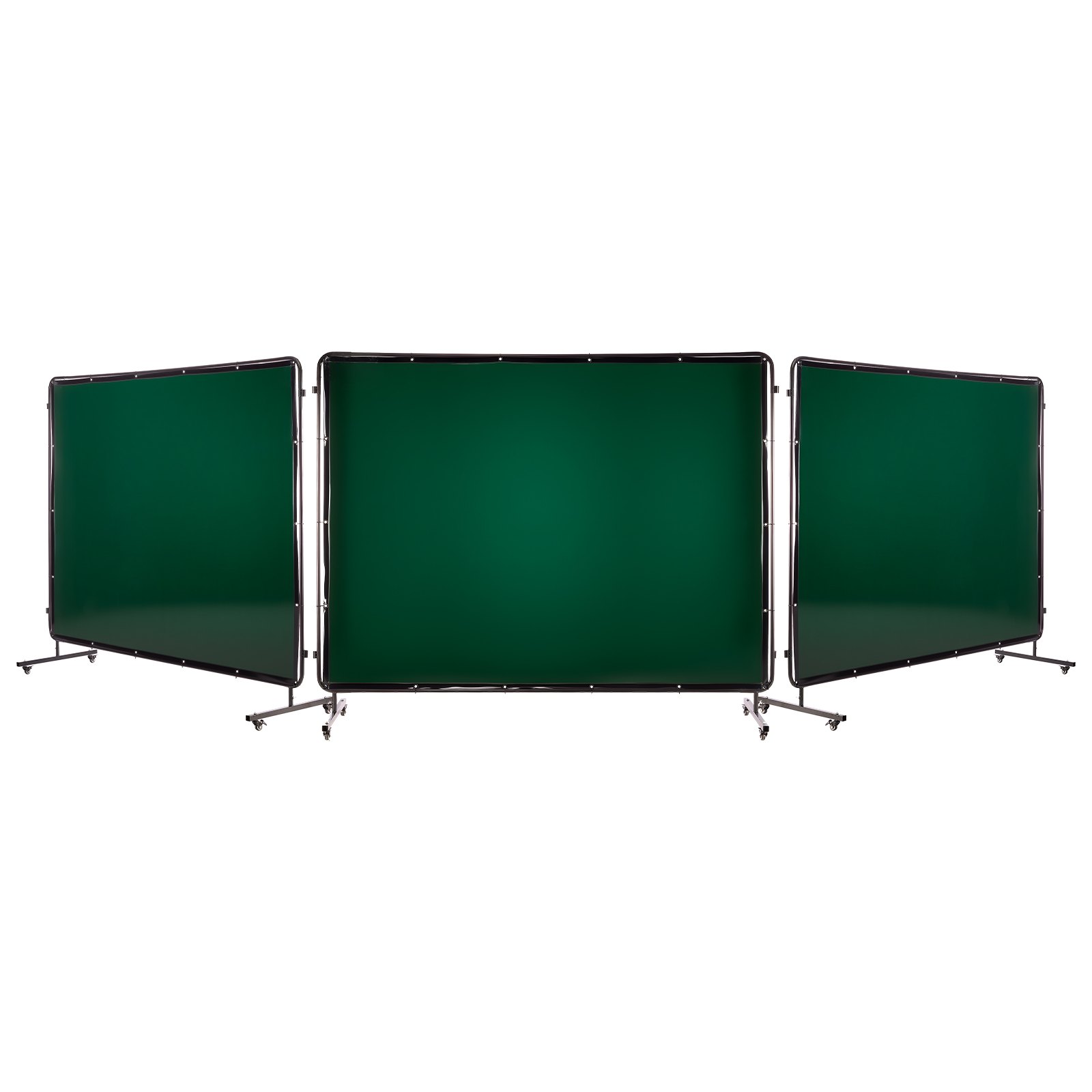Zasłona spawalnicza VEVOR z ramą, 3-panelowa, 1740 x 2340 mm, ognioodporna winylowa osłona spawalnicza z 12 kółkami i 6-stopniową ochroną UV do zastosowań warsztatowych/przemysłowych, ciemnozielona