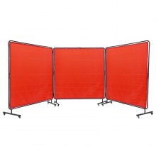 3-panelowa kurtyna spawalnicza VEVOR 1,8 x 1,8 m kurtyna spawalnicza wykonana z ognioodpornego winylu ścianka ochronna spawalnicza z 12 kółkami skrętnymi i 6-stopniowym kocem spawalniczym z ochroną UV ochrona spawalnicza czerwona