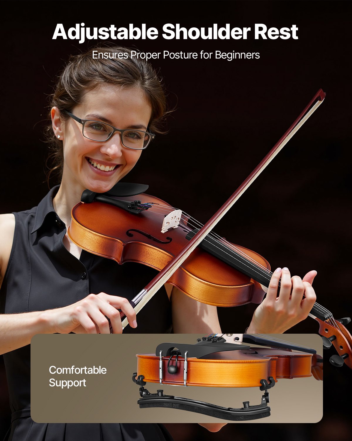 VEVOR Violin 355mm Full Size for Adults, Violin Fiddle Set for Beginners Student with Hard Case, Rosin, Bow, Shoulder Rest,Bridge,Extra Strings,Professional Solidwood Instrument (Matte Brown)