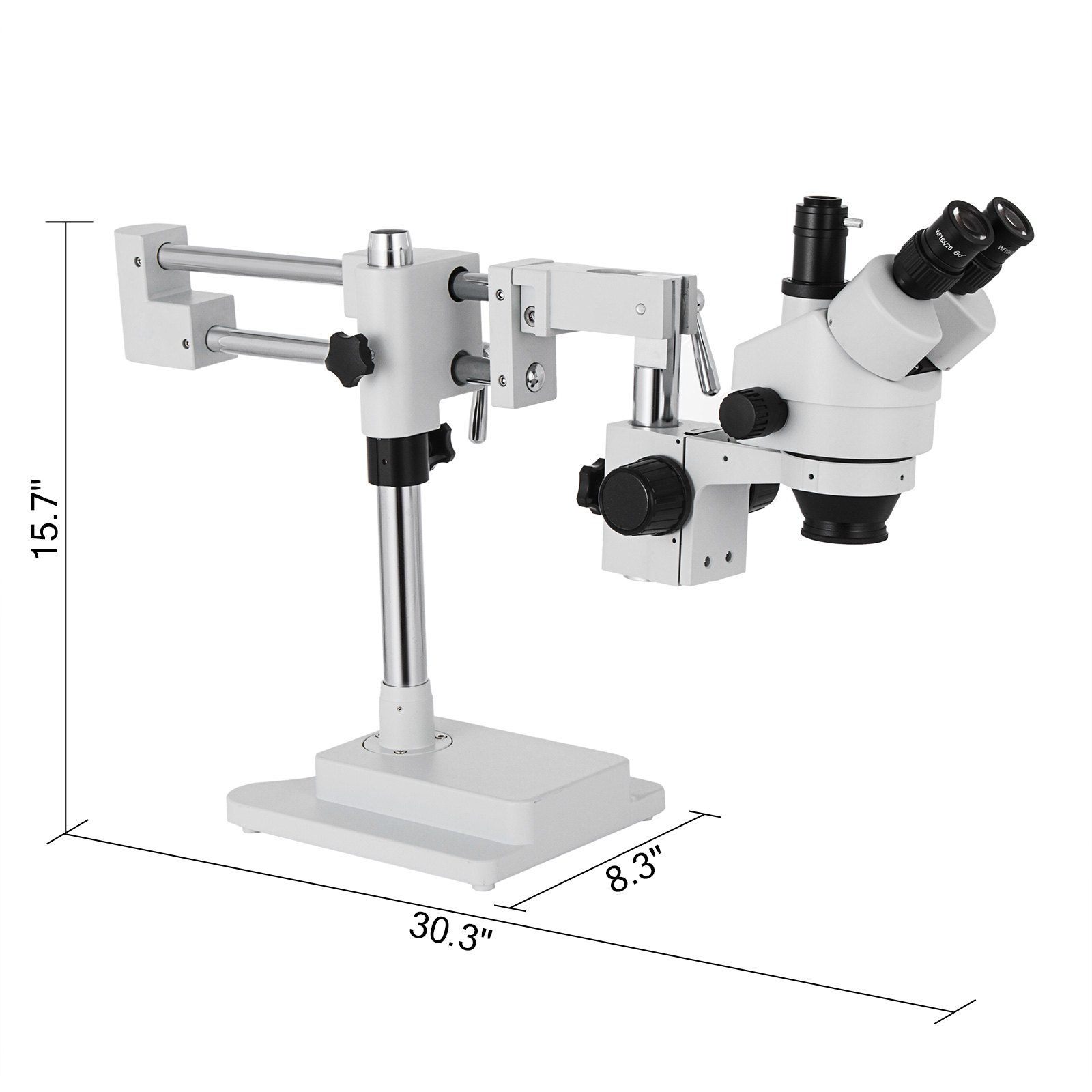 VEVOR 3.5X-90X Simul Focal Trinocular Zoom Stereo Microscope Al-Zn Alloy 360 Degree Rotatable Trinocular Stereo Microscope Dual Arm Stand Laboratory Video Microscope Two Height Adjustable Stands Accessories