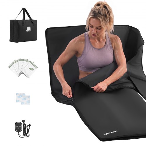 VEVOR Koc do sauny na podczerwień 180x80 cm, przenośny koc na podczerwień 500 W, czarny, podgrzewany koc do pocenia się, relaksu, detoksykacji, regulacja temperatury 30-75°C, timer 20-60 min, wykonany z tkaniny Oxford, z torbą transportową