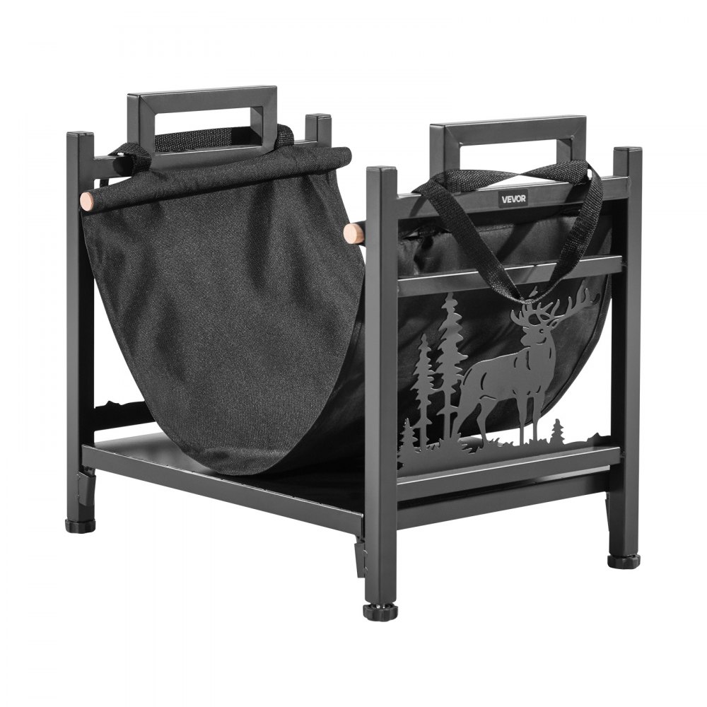 VEVOR Indoor Firewood Rack, 45cm Curved Log Holder with Canvas Carrier, 18kg Weight Capacity Wood Storage Stand, Powder-Coated Steel Firewood Holder, Heavy Duty Wood Pile Stacker Rack for Fireplace