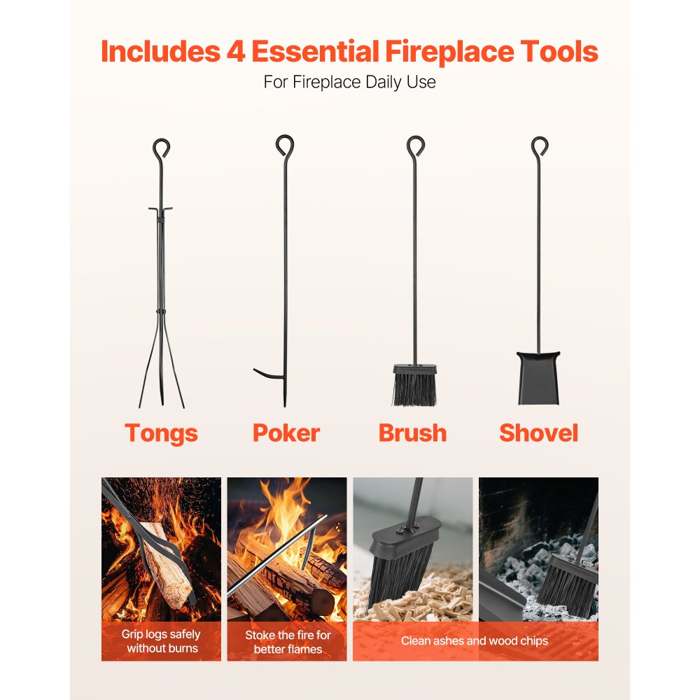 VEVOR Stojak na drewno opałowe, 455 x 330 x 765 mm, 2-poziomowy stojak na drewno opałowe z narzędziami kominkowymi, szczotką, łopatą, pogrzebaczem, szczypcami, udźwig 181 kg, stojak na drewno opałowe do kominka