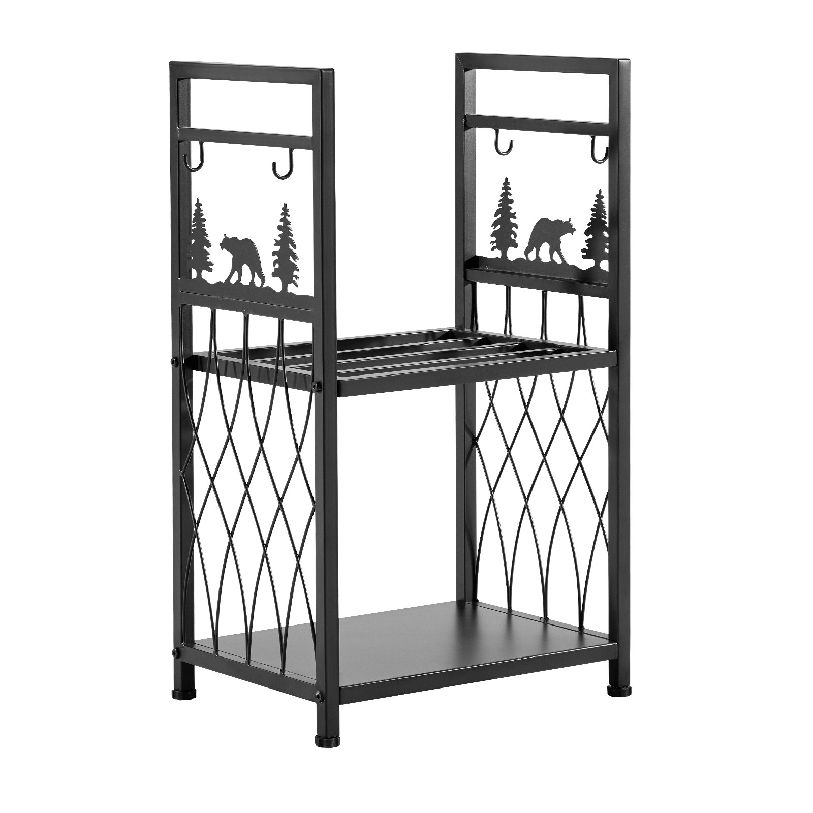 VEVOR Stojak na drewno opałowe, 455 x 330 x 765 mm, 2-poziomowy stojak na drewno opałowe z narzędziami kominkowymi, szczotką, łopatą, pogrzebaczem, szczypcami, udźwig 181 kg, stojak na drewno opałowe do kominka