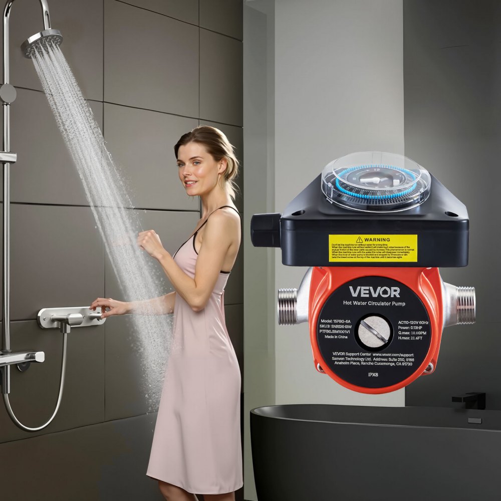 VEVOR Hot Water Recirculating Pump, with Timer, 38 LPM Instant Recirculation Pump Kit, Circulation Circulator System, 100W AC 220-240V, G3/4 in to G1/2 in Connector, for Boiler Solar Water Heater