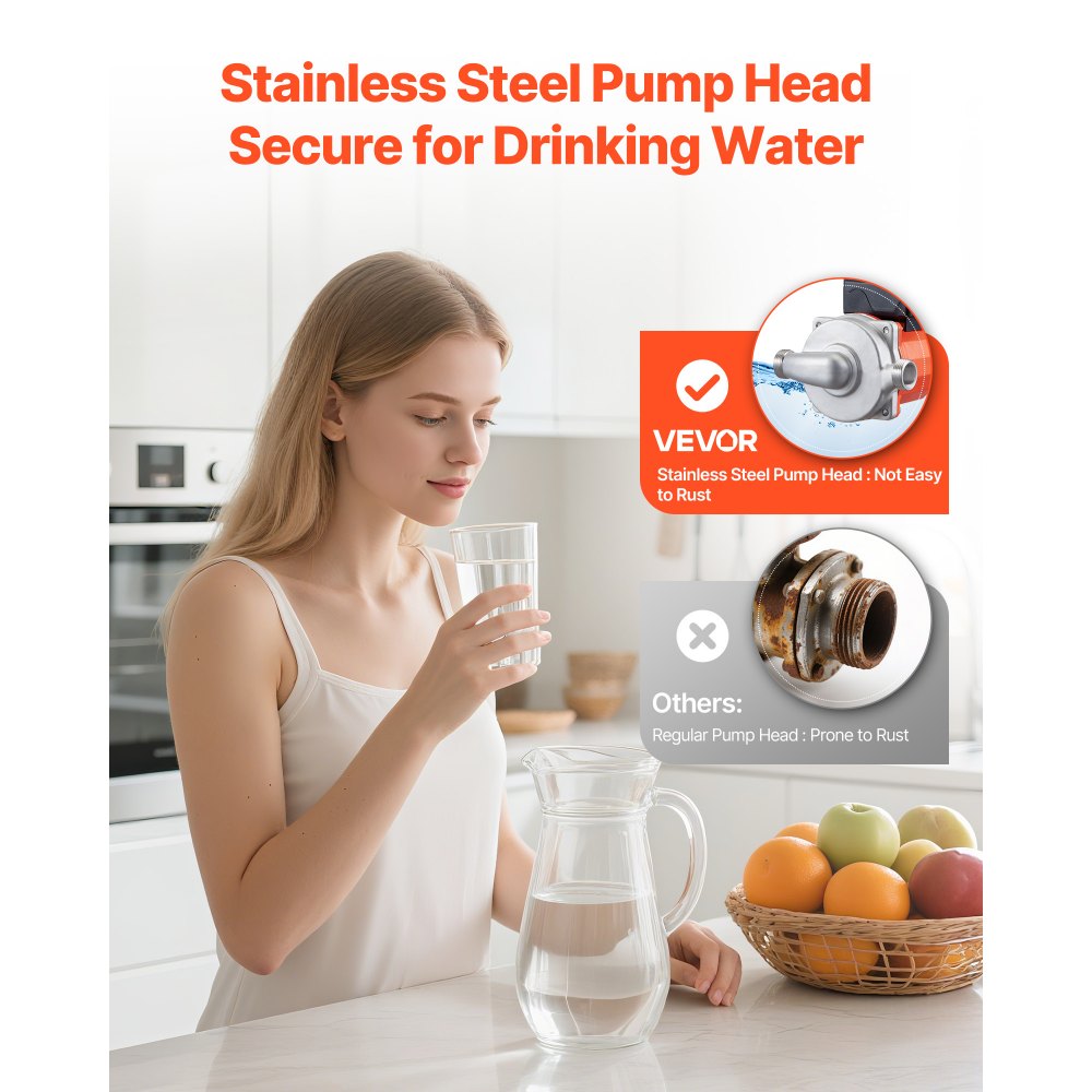 VEVOR Hot Water Recirculating Pump, 38 LPM, Instant Circulation Circulator Pump System, 3-Speed Control, 100W, AC 220-240V, G3/4 in to G1/2 in Adapter, Stainless Steel Head, for Water Heater System