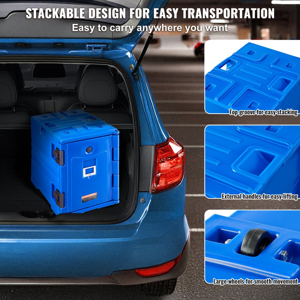 VEVOR Insulated Food Container Carrier, 90L Food Warming Box for Catering, Food Container with Double Buckles & Handles, Food Carrier, Food Transport Box for Restaurant Canteen, Blue