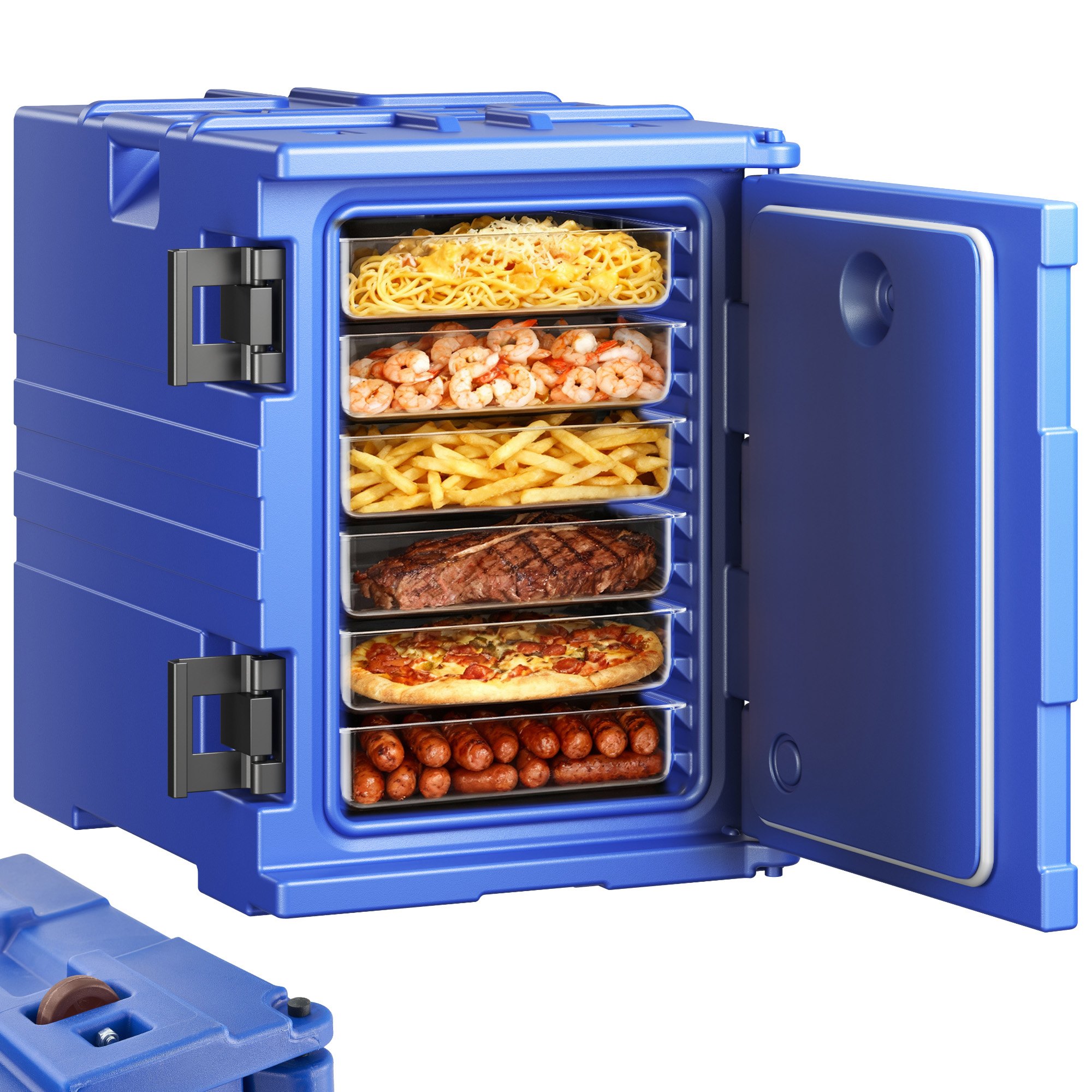 VEVOR Insulated Food Container Carrier, 90L Food Warming Box for Catering, Food Container with Double Buckles & Handles, Food Carrier, Food Transport Box for Restaurant Canteen, Blue