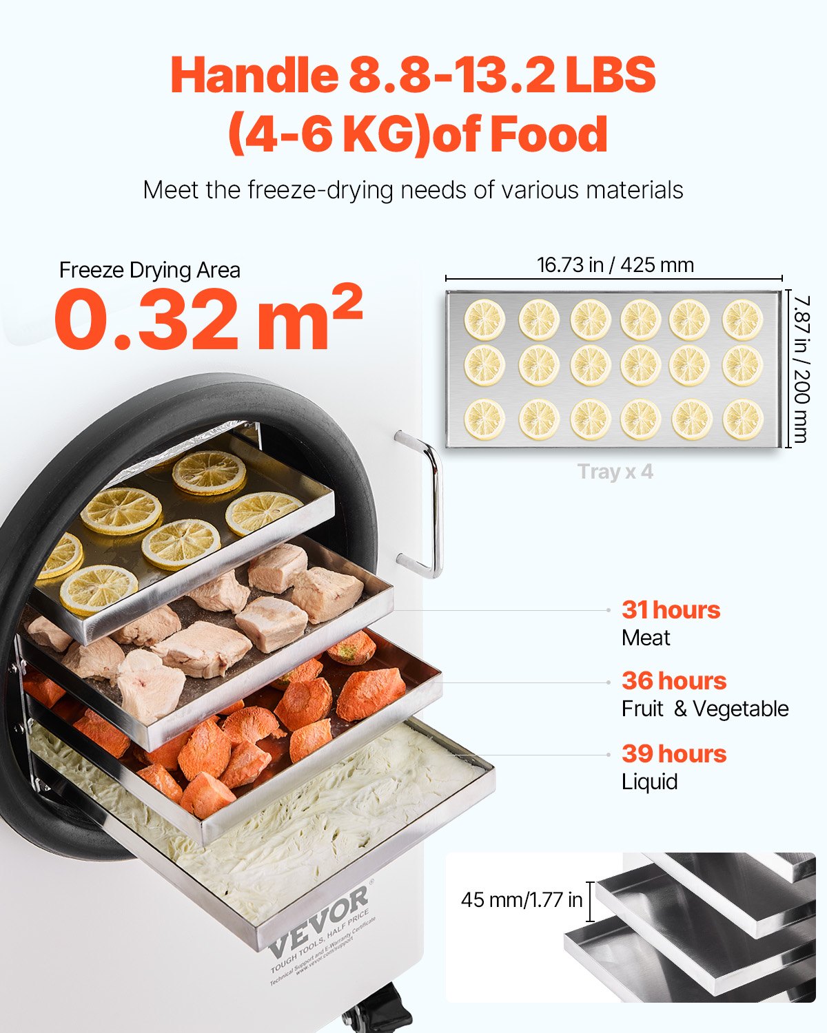 Suszarka liofilizacyjna VEVOR (pojemność 4-6 kg) do żywności z 4-warstwowymi tackami i regulowaną temperaturą i czasem, do owoców białych