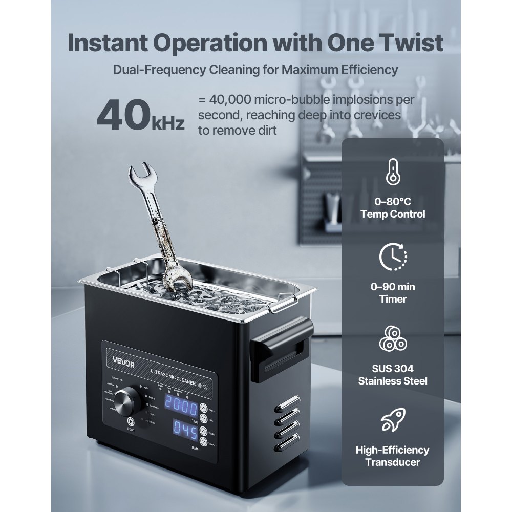 VEVOR Ultrasonic Cleaner, profesjonalne urządzenie do czyszczenia ultradźwiękowego z pokrętłem sterującym, pojemność 3 l, urządzenie czyszczące z koszykiem i kulką czyszczącą, ultradźwiękowa myjka do zegarków, maszynek do golenia, biżuterii i monet