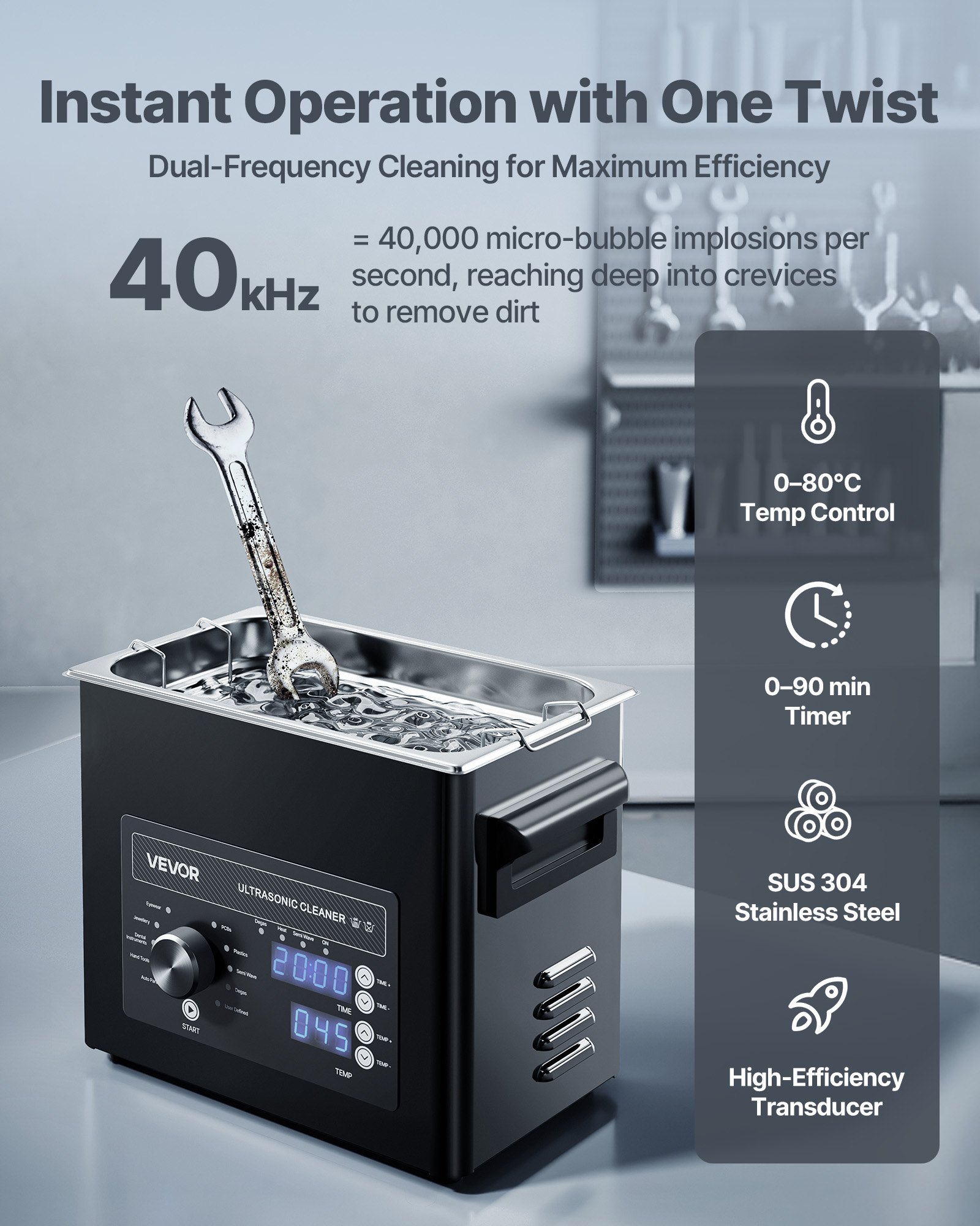 VEVOR Ultrasonic Cleaner, profesjonalne urządzenie do czyszczenia ultradźwiękowego z pokrętłem sterującym, pojemność 3 l, urządzenie czyszczące z koszykiem i kulką czyszczącą, ultradźwiękowa myjka do zegarków, maszynek do golenia, biżuterii i monet