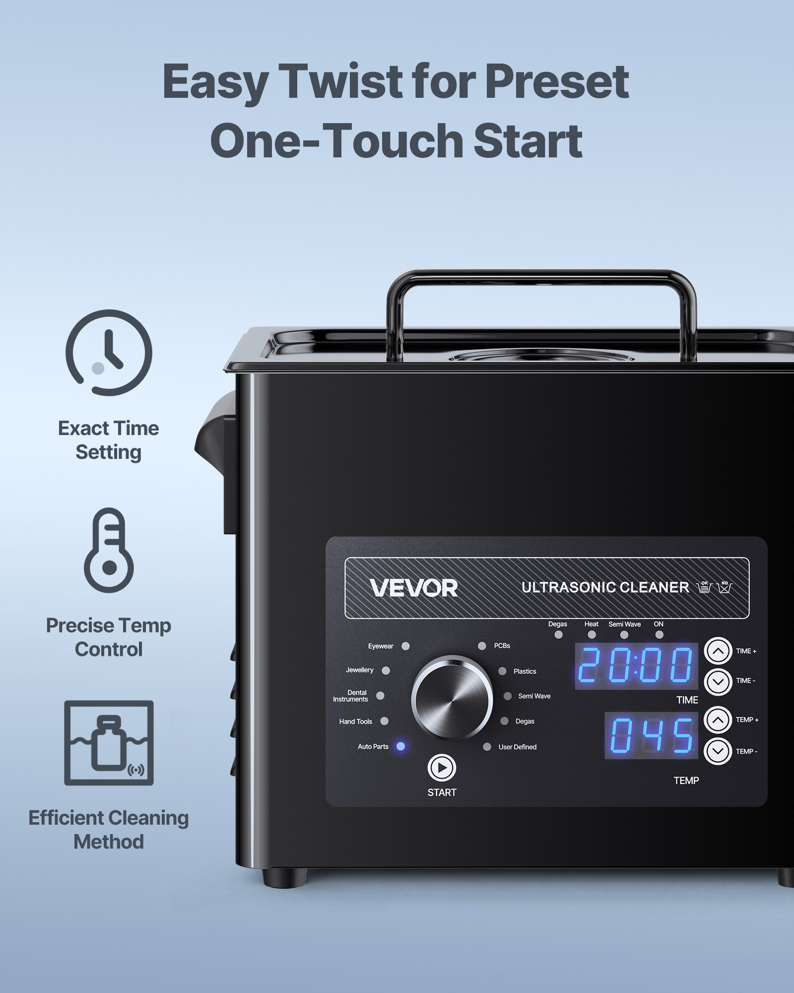 VEVOR Ultrasonic Cleaner, profesjonalne urządzenie do czyszczenia ultradźwiękowego z pokrętłem sterującym, pojemność 3 l, urządzenie czyszczące z koszykiem i kulką czyszczącą, ultradźwiękowa myjka do zegarków, maszynek do golenia, biżuterii i monet