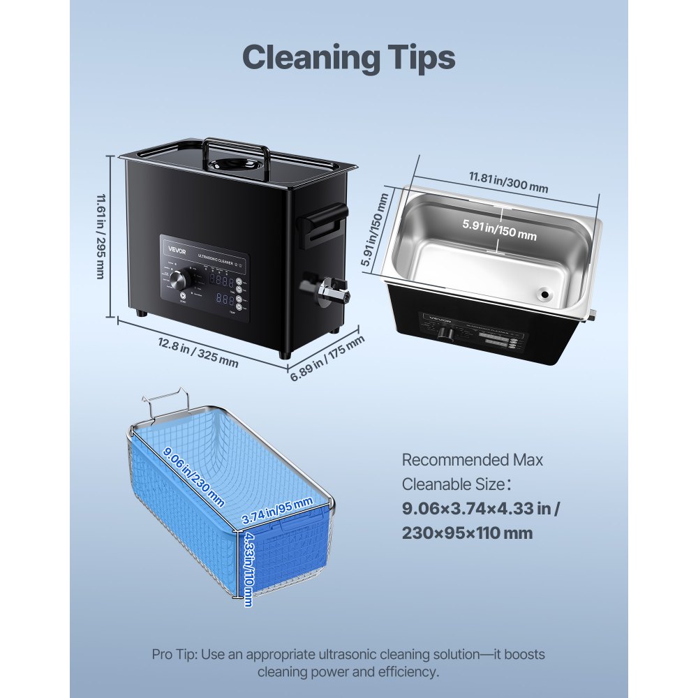 VEVOR 6L Ultrasonic Cleaner, Professional Ultrasonic Cleaner Machine with Knob Control, Stainless Steel Cleaning Machine with Basket and Cleaning Ball, for Watches, Razors, Jewelry, Coins and More