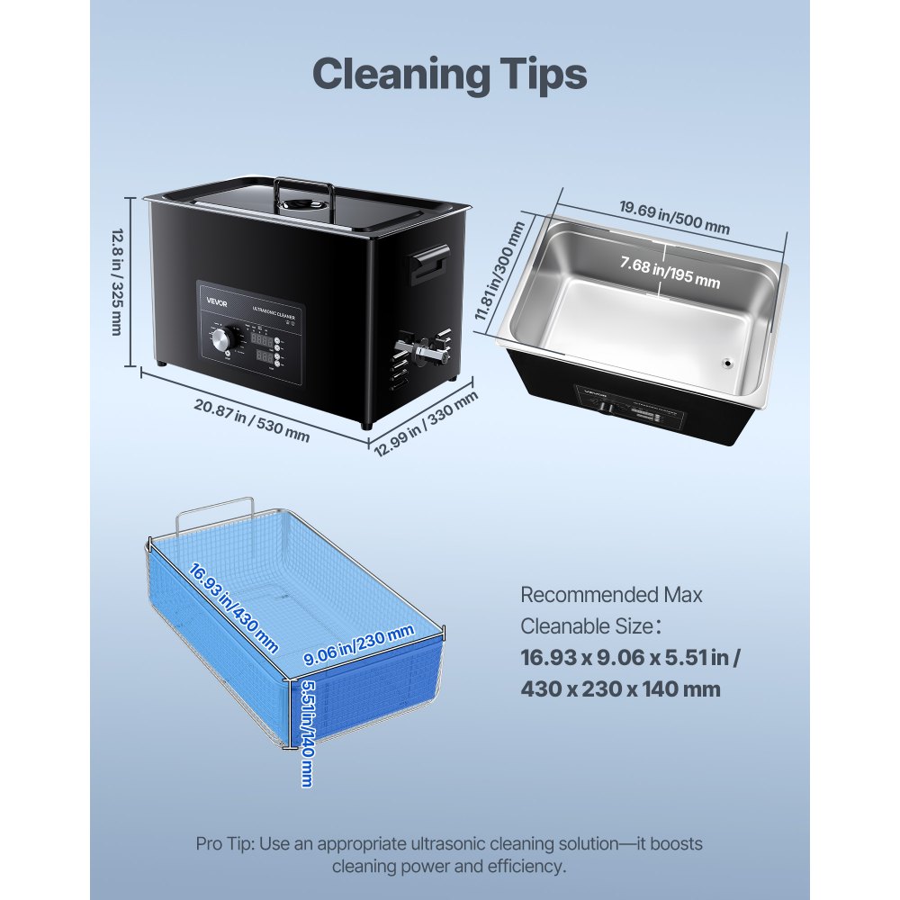 VEVOR Ultrasonic Cleaner, profesjonalne urządzenie do czyszczenia ultradźwiękowego z pokrętłem sterującym, 30 l, urządzenie czyszczące z koszykiem i kulką czyszczącą, ultradźwiękowa myjka do zegarków, maszynek do golenia, biżuterii, monet
