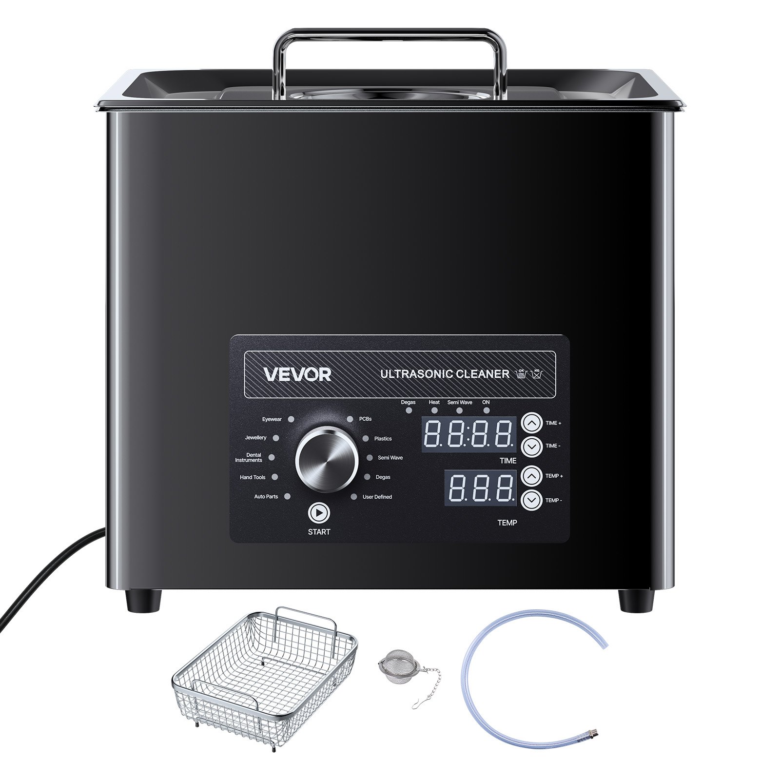 VEVOR 10L Ultrasonic Cleaner, Professional Ultrasonic Cleaner Machine with Knob Control, Stainless Steel Cleaning Machine with Basket and Cleaning Ball, for Watches, Razors, Jewelry, Coins and More