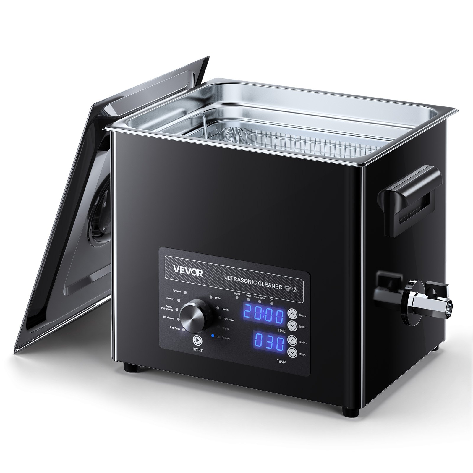 VEVOR Ultrasonic Cleaner, profesjonalne urządzenie do czyszczenia ultradźwiękowego z pokrętłem sterującym, pojemność 10 l, urządzenie czyszczące z koszykiem i kulką czyszczącą, ultradźwiękowa myjka do zegarków, maszynek do golenia, biżuterii i monet