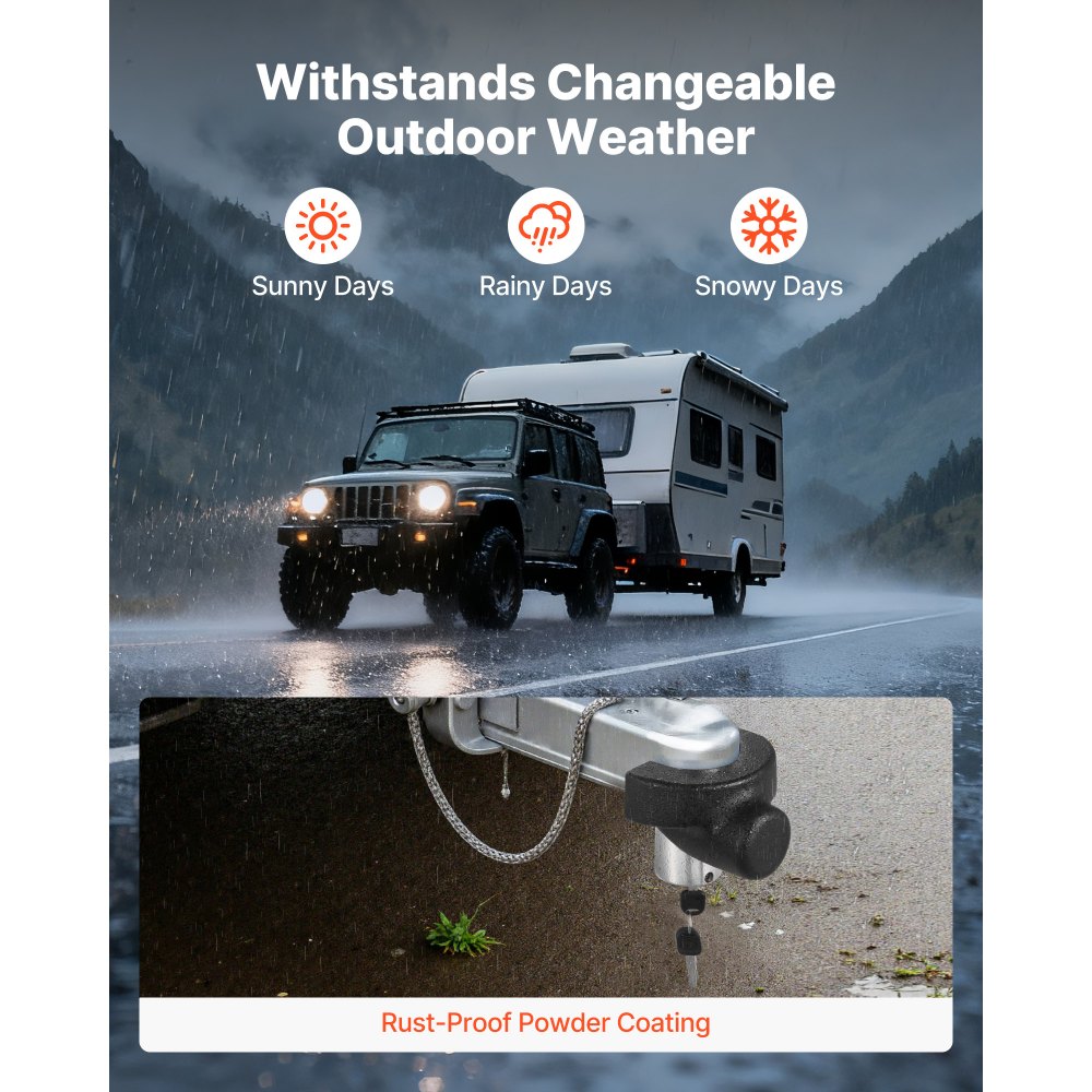 Blokada przyczepy VEVOR, kompatybilna ze złączami 2-5/16 cala, solidna blokada kulowa z 3 kluczami, wytrzymała ochrona antykradzieżowa, odpowiednia do kamperów, łodzi, pojazdów terenowych, przyczep