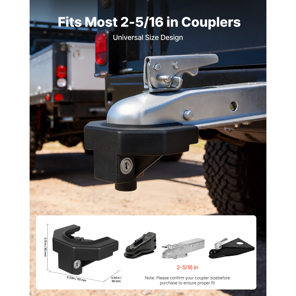 VEVOR Trailer Hitch Lock Kit, Compatible with 58.7 mm Couplers, Heavy-Duty Anti-Theft Trailer Ball Lock with 3 Keys & Padlock, Prying-Resistant & Impact-Resistant, Fits for RVs, Boats, Trailers