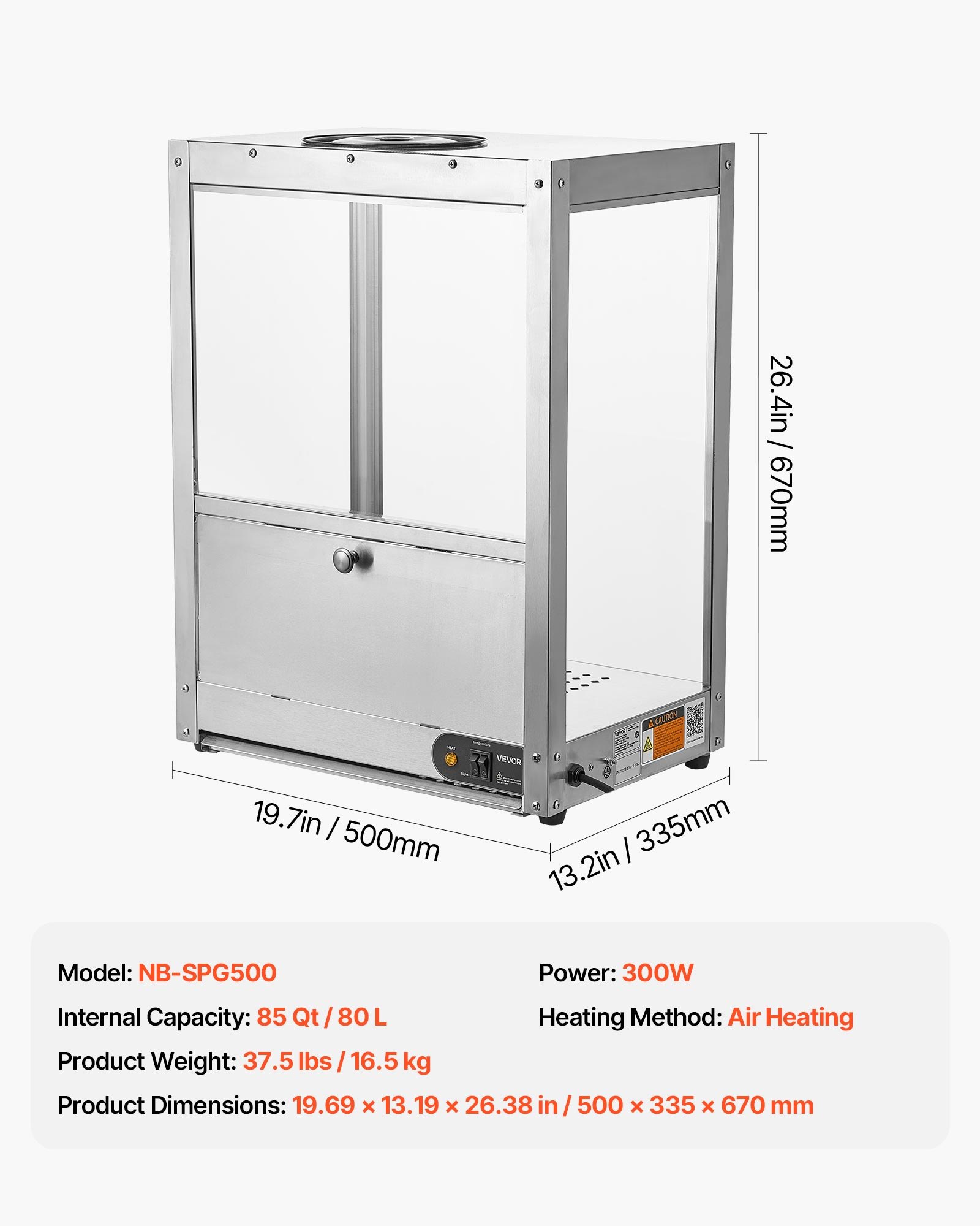 VEVOR Komercyjna maszyna do nachosów 80 l, elektryczny podgrzewacz do chipsów 300 W z płytą grzewczą, lampą grzewczą i płytą deflektora, podgrzewacz do chipsów nachos ze stali nierdzewnej do popcornu, chipsów ziemniaczanych i chipsów orzechowych